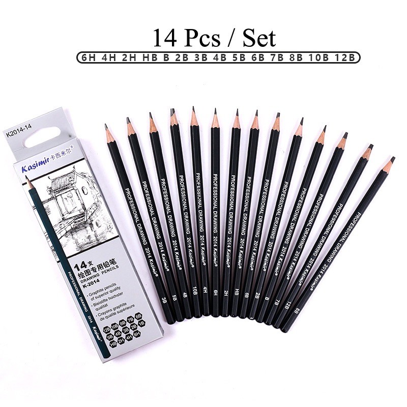 kasimir 14pcs,set Professional Graphite Sketching charcoal Pencils Set for Drawing. 