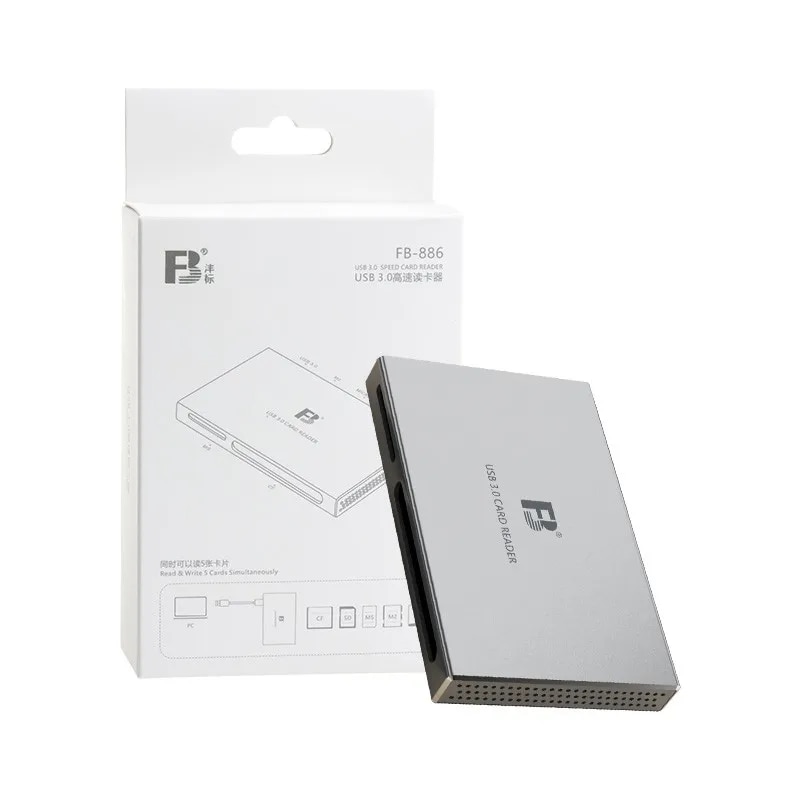 FB-886 Metal All in One USB3.0 Card Reader for TF (micro SD) SDXC CF MS M2 High Speed Cards Reader. 