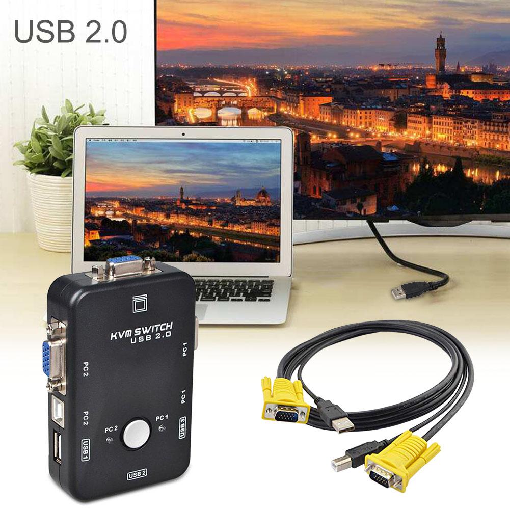USB KVM Switch 2 rt VGA SVGA Sharing Switch Switch Box USB 2.0 KVM Mouse Switcher Keyboard 1920*1440 Vga Splitter Box -KVM line  adapter. 