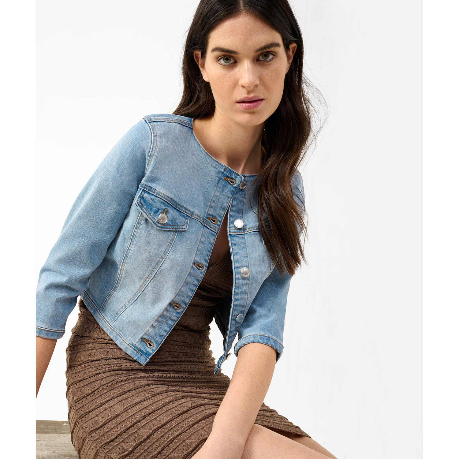 Collarless Ladies/Girls Denim Jacket 