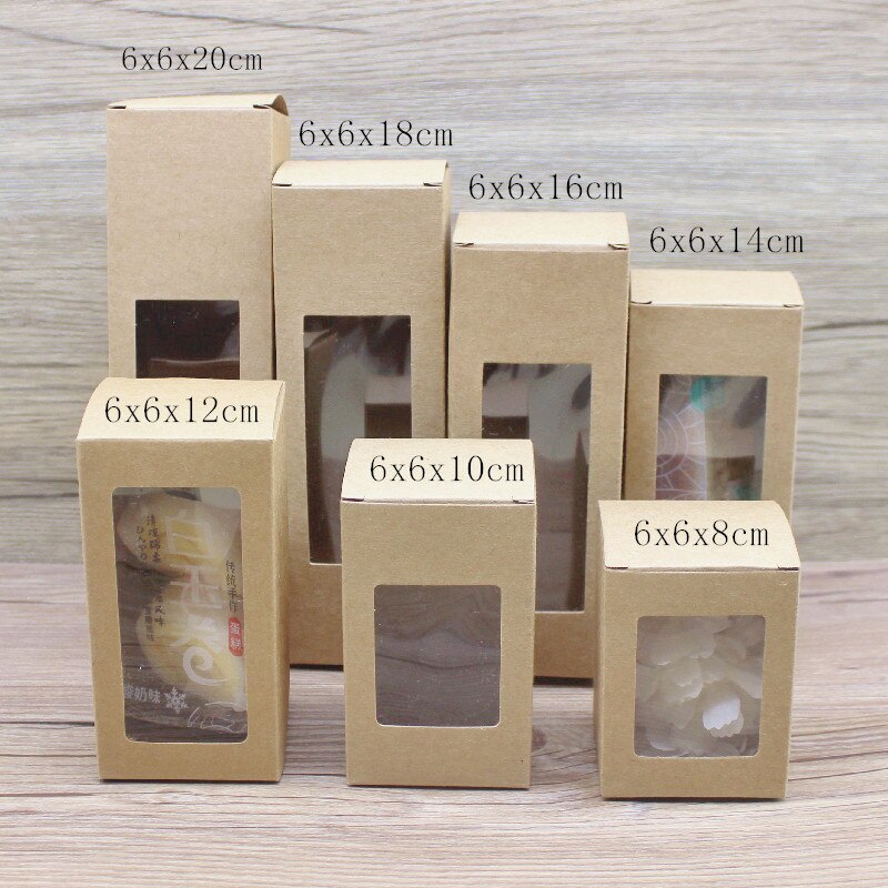 Wholesale 50pcs various retangular window box 6x6/7x7x/8X8/9x9xheight paperPackage box kraft white gifts candy jewelry display. 