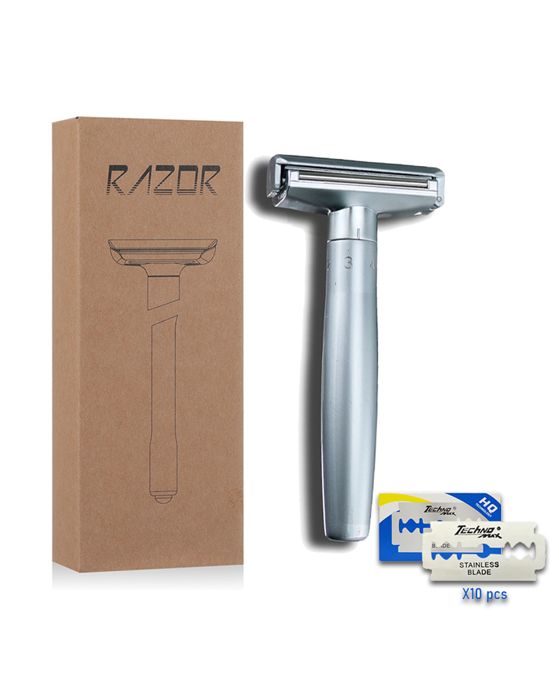 Whityle Adjustable Safety Razor Double Edge Shaving Razor With Auxiliary Rolling Axis For Man 10 pcs Blades Inside. 