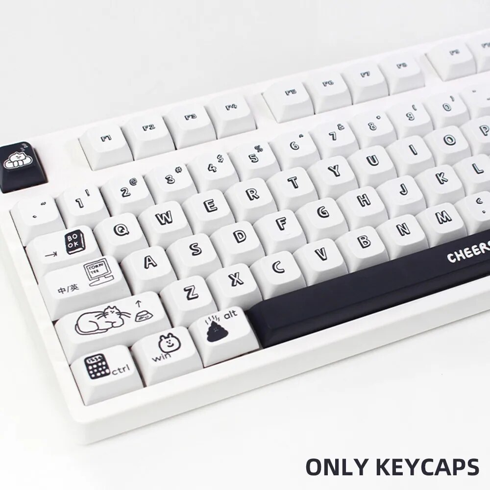 130 Keys Black White Cartoon Keycaps XDA Profile PBT Dye Sublimation Personalized KeyCaps For GMK67 75 87 Mechanical Keyboard. 