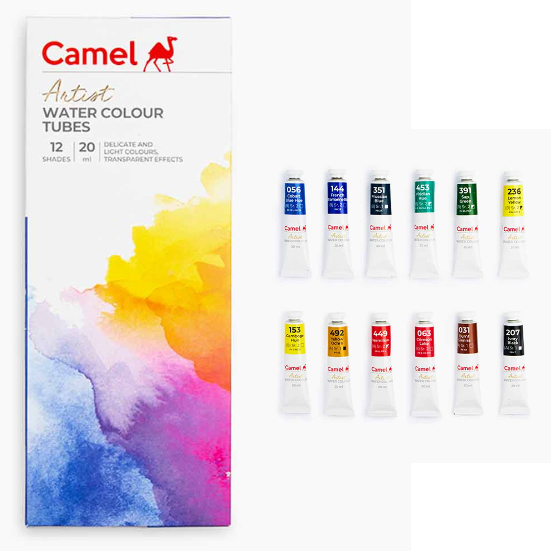 Camel Artist Water Color Paint Set - 12 Shades Multicolor 20ml tubes