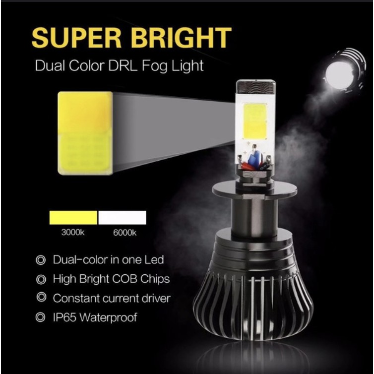 2piece Car LED Fog lamp Dual Colors fog light headlight headlamp H3 H7 H11 9005 881 H4 H8 H16 9006 HB3 HB4 880 881 H27 H1. 