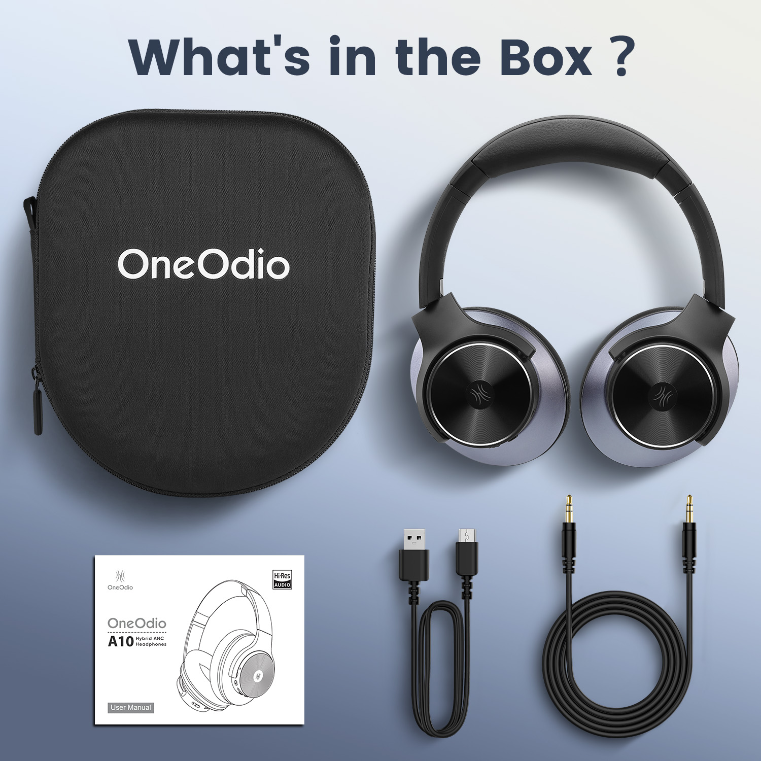 Oneodio A10 Hybrid Active Noise Cancelling Headphones Bluetooth With Hi-Res Audio Over Ear Wireless Headset ANC With Microphone. 