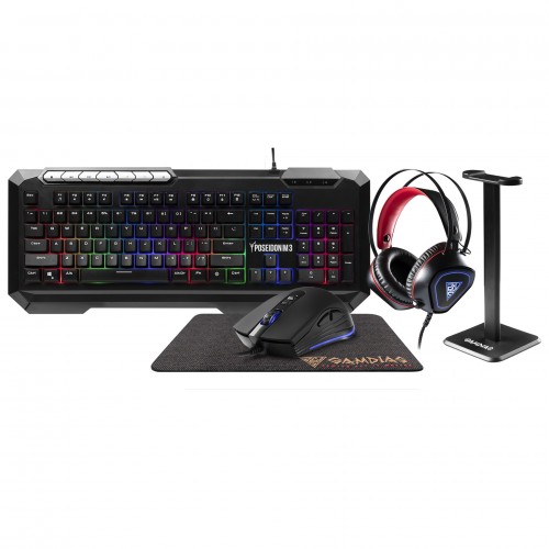 Gamdias Poseidon M3 5-In-1 Gaming Combo Mouse, Keyboard, Headphone, Mat, Headset Stand