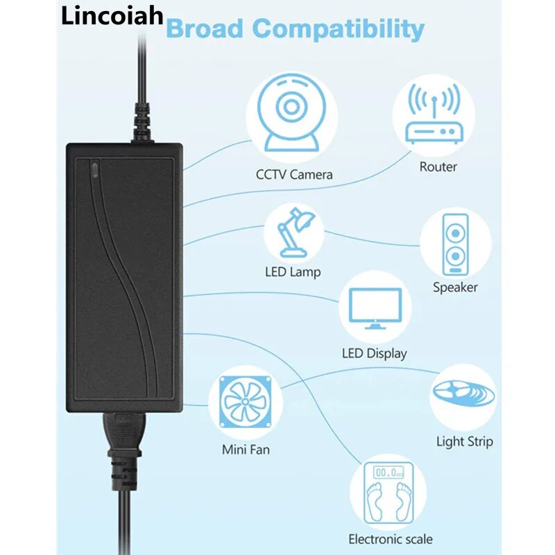12V 5A Power Adapter Charger For Monit YONGNUO YN600L,YN300III,YN360,YN600RGB,YN300AIR,YN600AIR,YN-600II Godox Viltrox Switching. 
