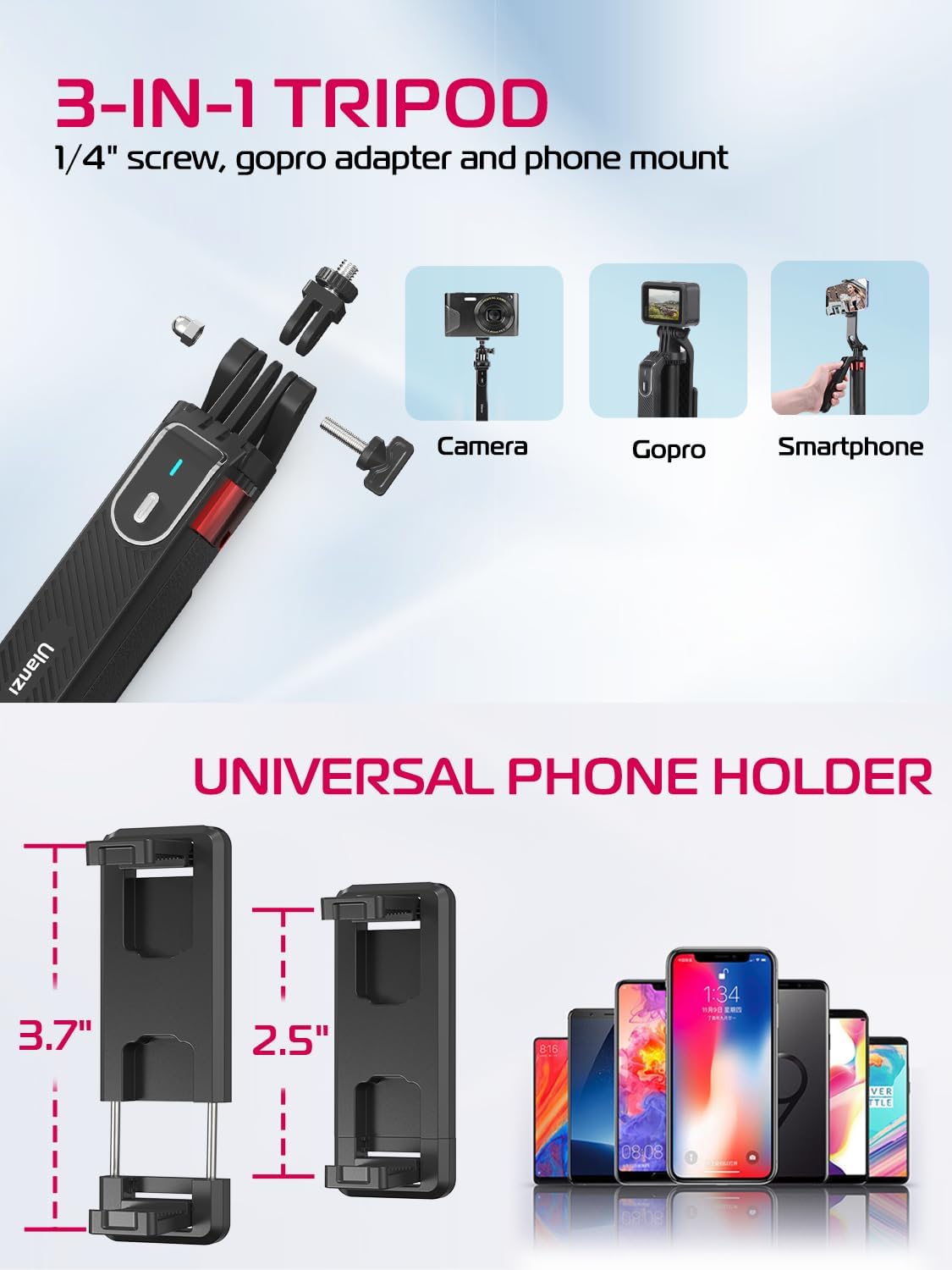 Ulanzi MA09 Bluetooth Remote Control Selfie Stick For GoPro Or Smartphone. 