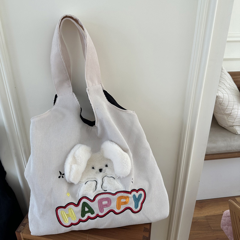 Idle Style Japanese Style Big Ears Canvas Bag Female Versatile Large Capacity Shopping Bag College Students Class Canvas Bag. 