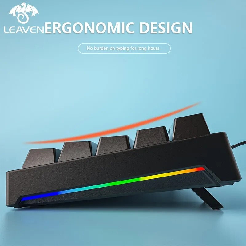 LEAVEN K620 Wired Mechanical Keyboard 61 Keys RGB Lights Green Axis ESports Gaming Office Personality Key Computer Accessories. 