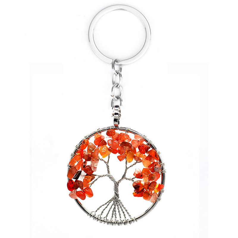 7 color stone natural crystal crushed stone tree of life keychain pendant fortune tree keychain pendant wholesale