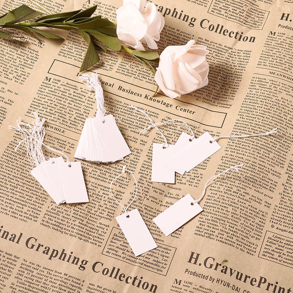 100pcs Rectangle Paper Price Cards String Cord Price Tags White Blank Label Jewelry Display Card Package Hang Tag Card. 