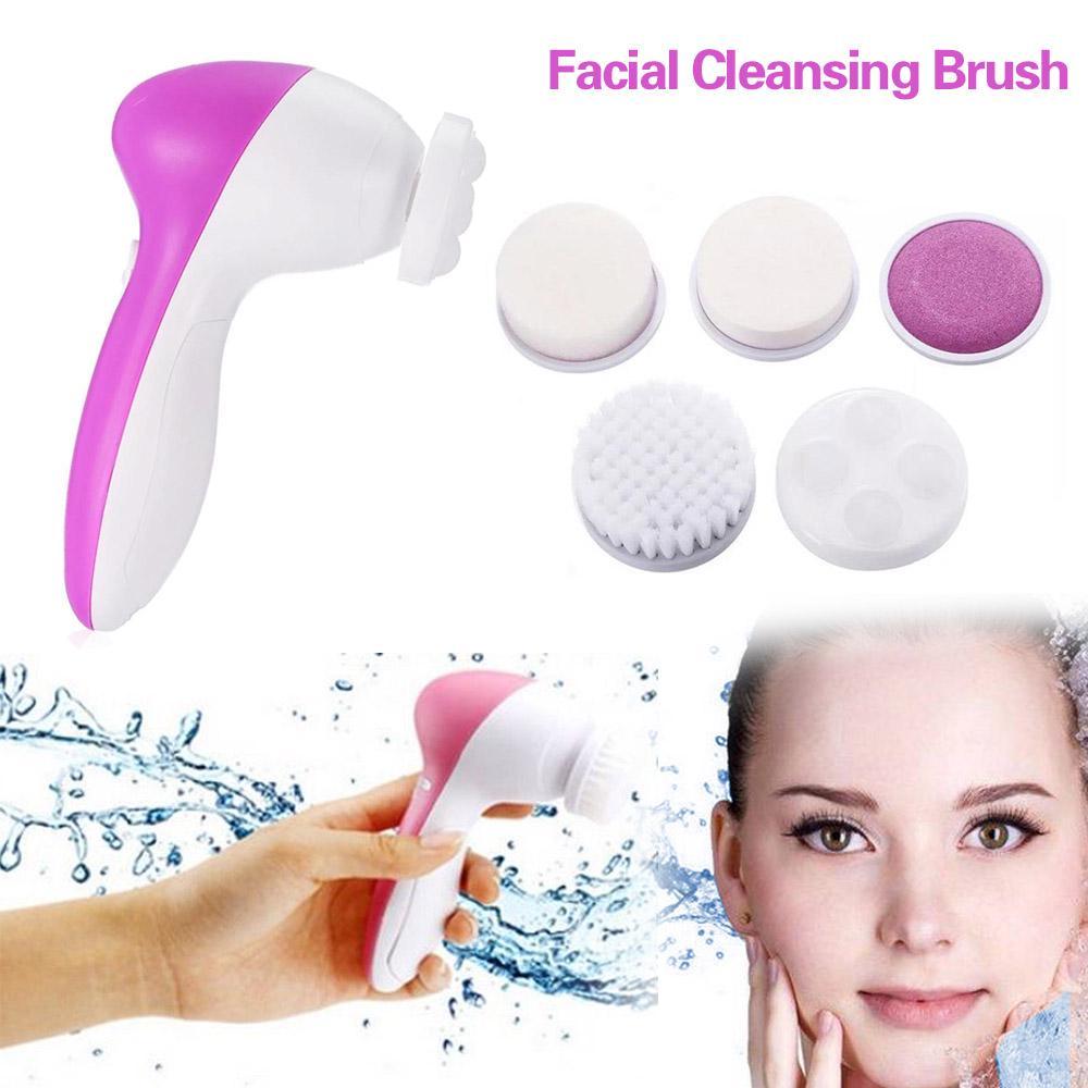 5 in 1 Facial Cleansing Brush- Face Spin Brush Set, Deep Cleansing, Gentle Exfoliating, Removing Blackheads, Massaging, Face and Body. 