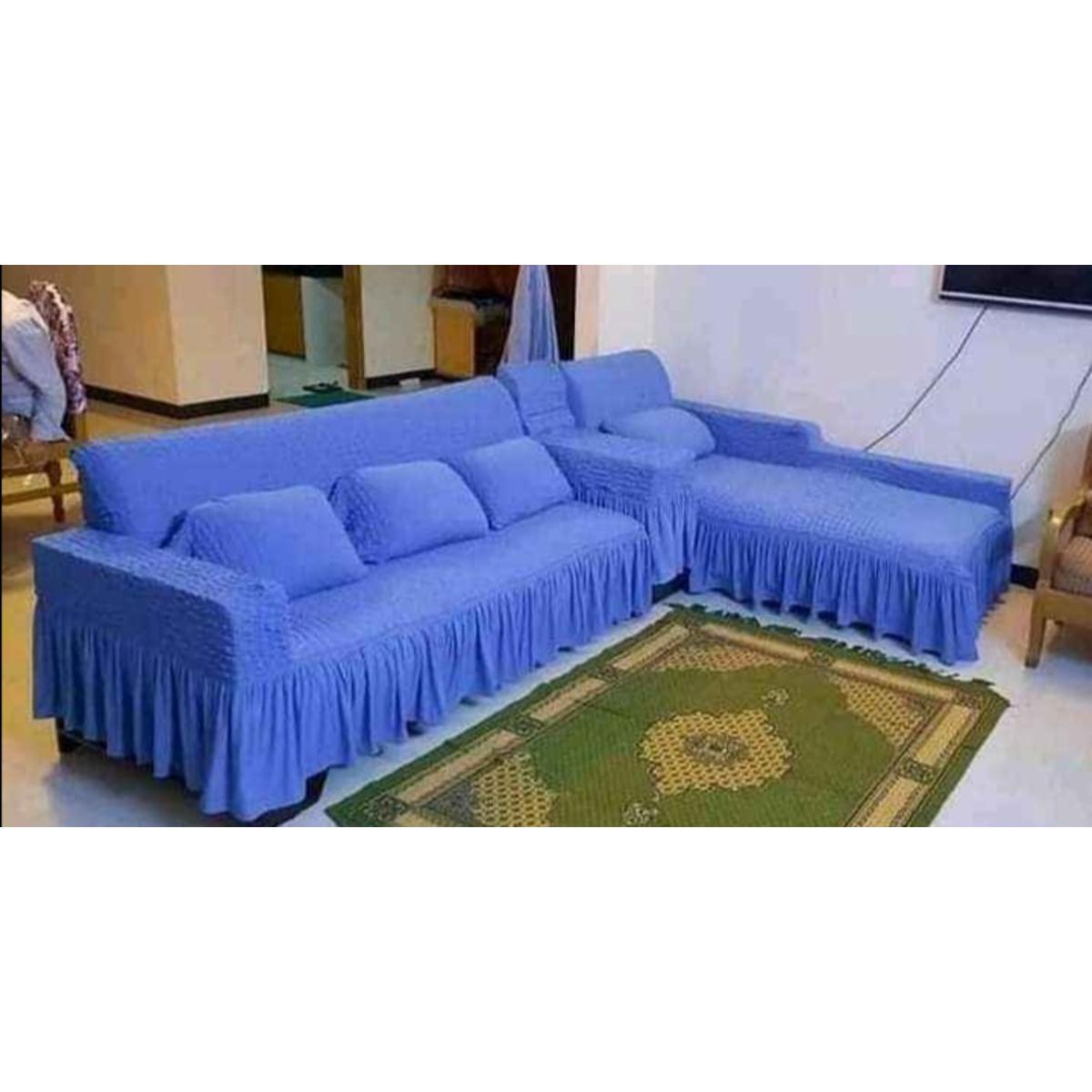 Elastic Sofa Cover (2Sits+1Sits+3Sits Divan+4Pillow) Sky Blue Colour  Elastic Sofa Cover (2Sits+1Sits+3Sits Divan+4Pillow) Sky Blue Colour Tarin's Collection