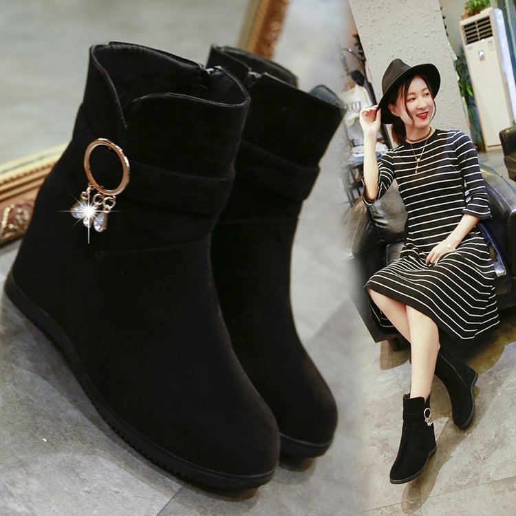 Fall/Winter 2024 New Versatile Fashion Martin Women's Boots Inner Heightened Flat Booties Velvet Warm Booties Wholesale