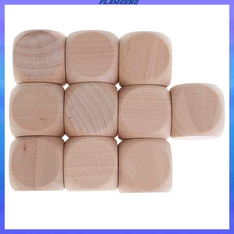【FLAMEER2】 10PCS Wooden Blank Blocks Dice Six Sided Dice Teaching for Kid DIY Craft 3cm. 