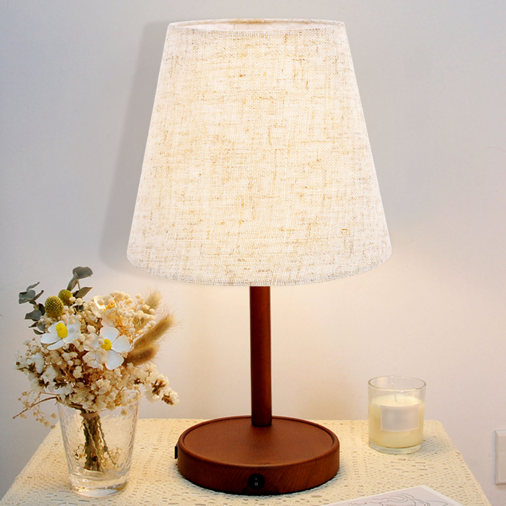 Uonlytech E14 Linen Small Lamp Shades, Khaki Barrel Fabric Lamp Shade Replacement For Table
