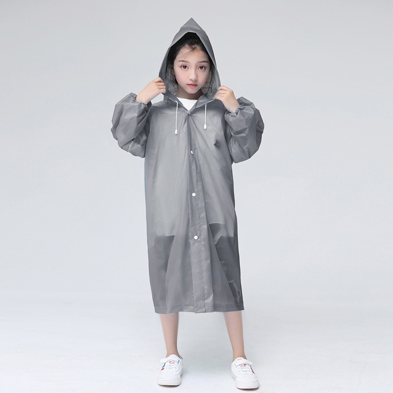(NEW)Kids Girls Boys Rain Coat With Button Reusable EVA Rain Wear Dot Solid Color Transparent Rain Gear