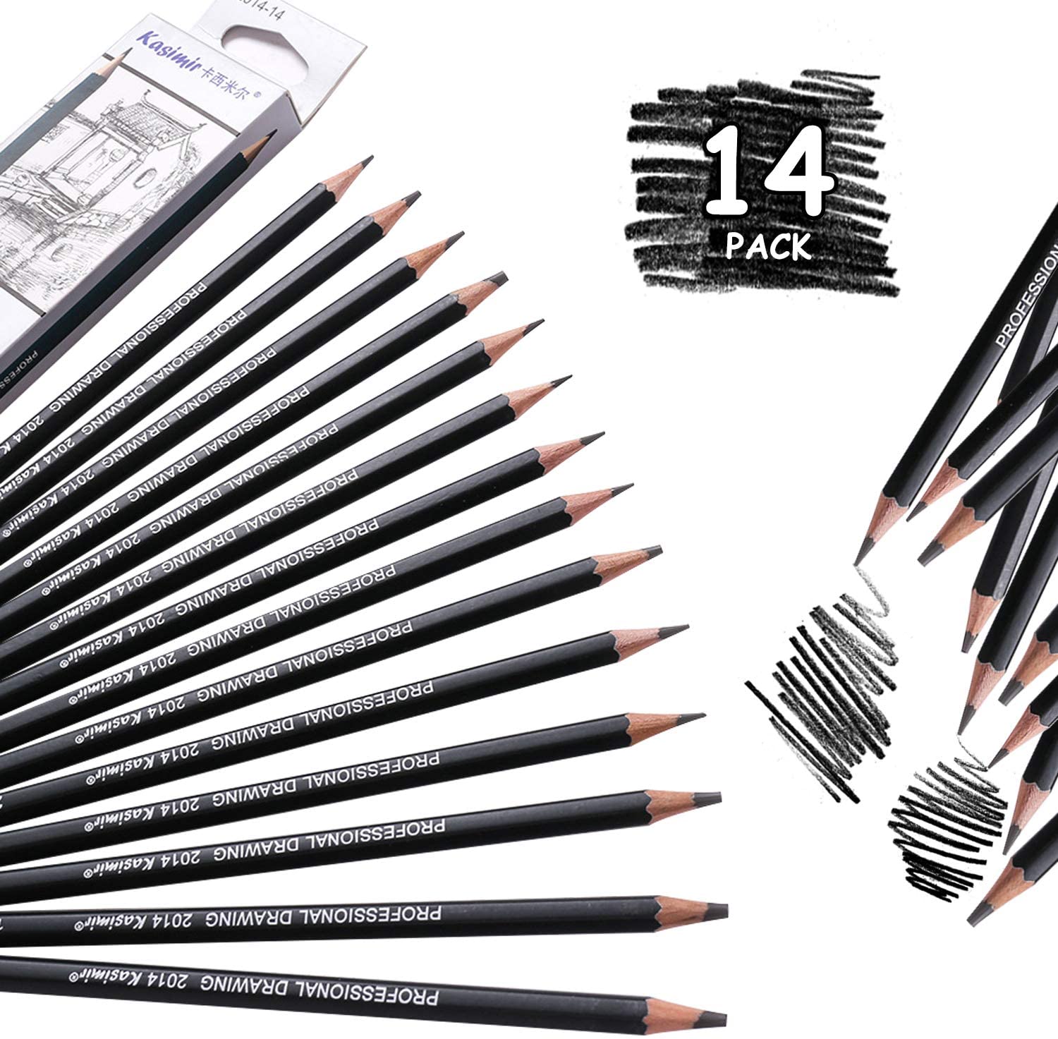 Kasimir 14pcs Sketch Drawing Pencils Set - 12B 10B 8B 7B 6B 5B 4B 3B 2B 1B HB 2H 4H 6H Pencil. 