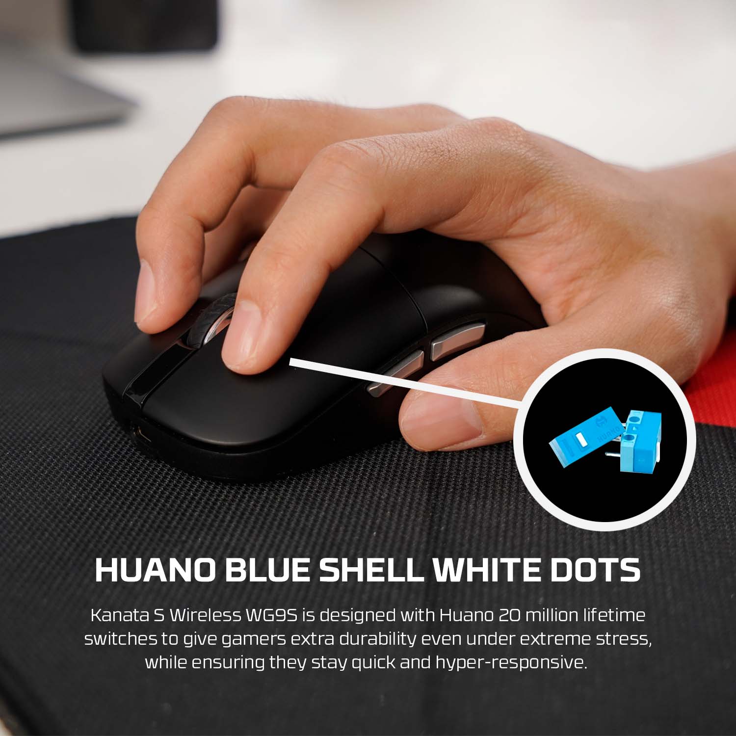 FANTECH WG9S KANATAS Wireless Gaming Mouse PIXART 3311 12000DPI Improved Ultra-Grippy Coating Mouse Macro Button Mice. 