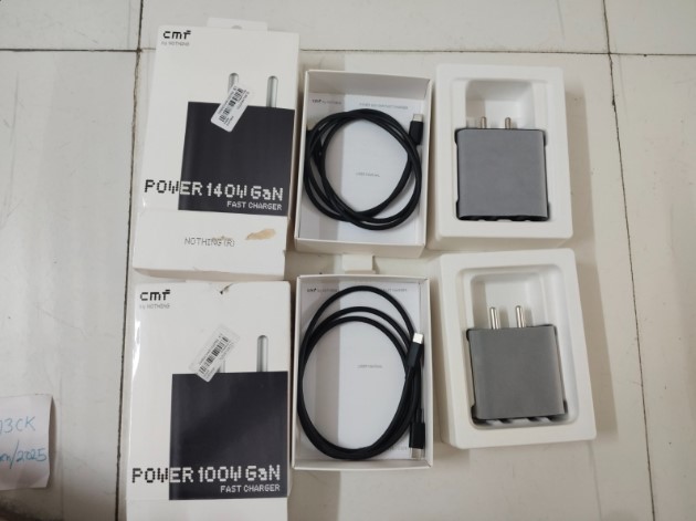 CMF by Nothing 140 W Power GaN 5 A 3 Port Mobile Charger with Detachable Cable  (Dark Grey, Cable Included). 