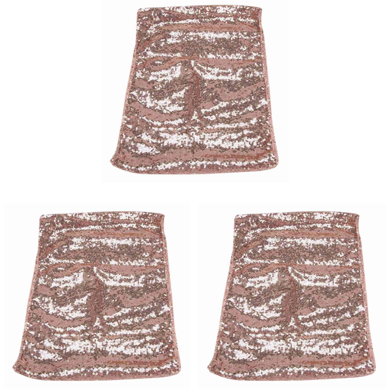 Rectangle Sequin Tablecloth Banquet Table Runner Wedding Reception Decor, 3 Rose Gold