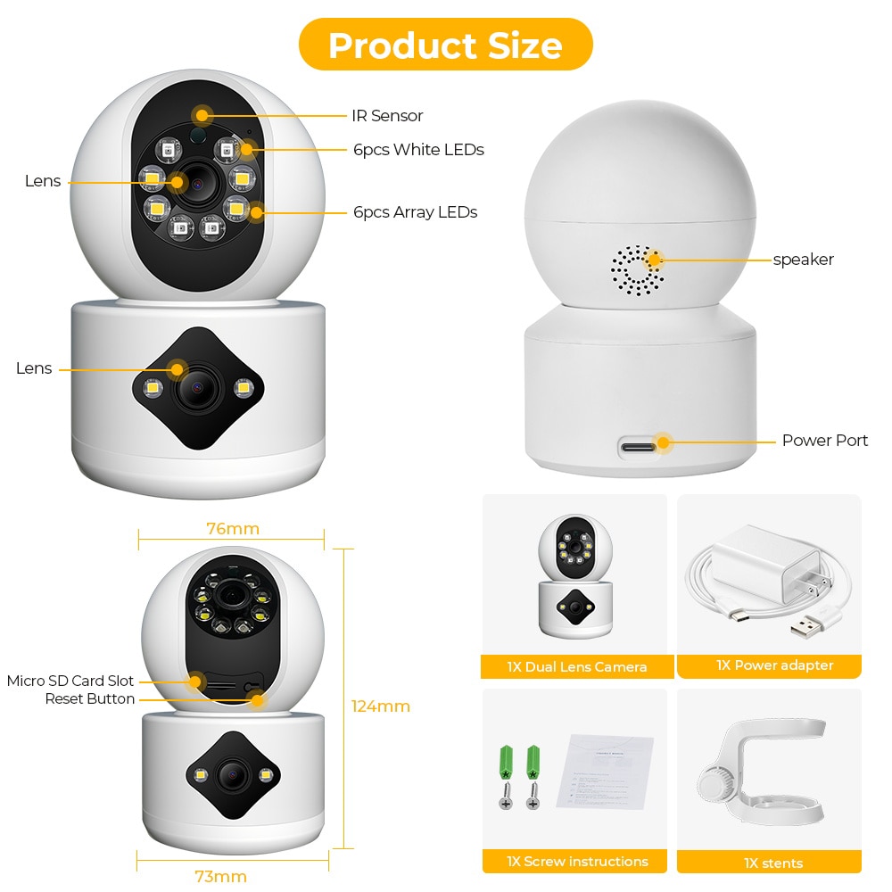 Dual Lens Wifi Camera 4MP Home Security Auto Tracking Color Night Vision Wireless CCTV Video Surveillance Baby Monitor IP Camera. 