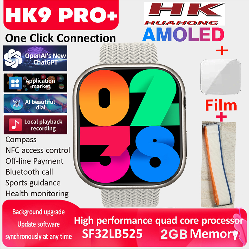 Chat GPT AMOLED HK9 Pro Plus Smart Watch Dual Straps HK9 Pro+ 2GB ROM NFC Compass BT Call Ai Watch Face Smartwatch Men Women