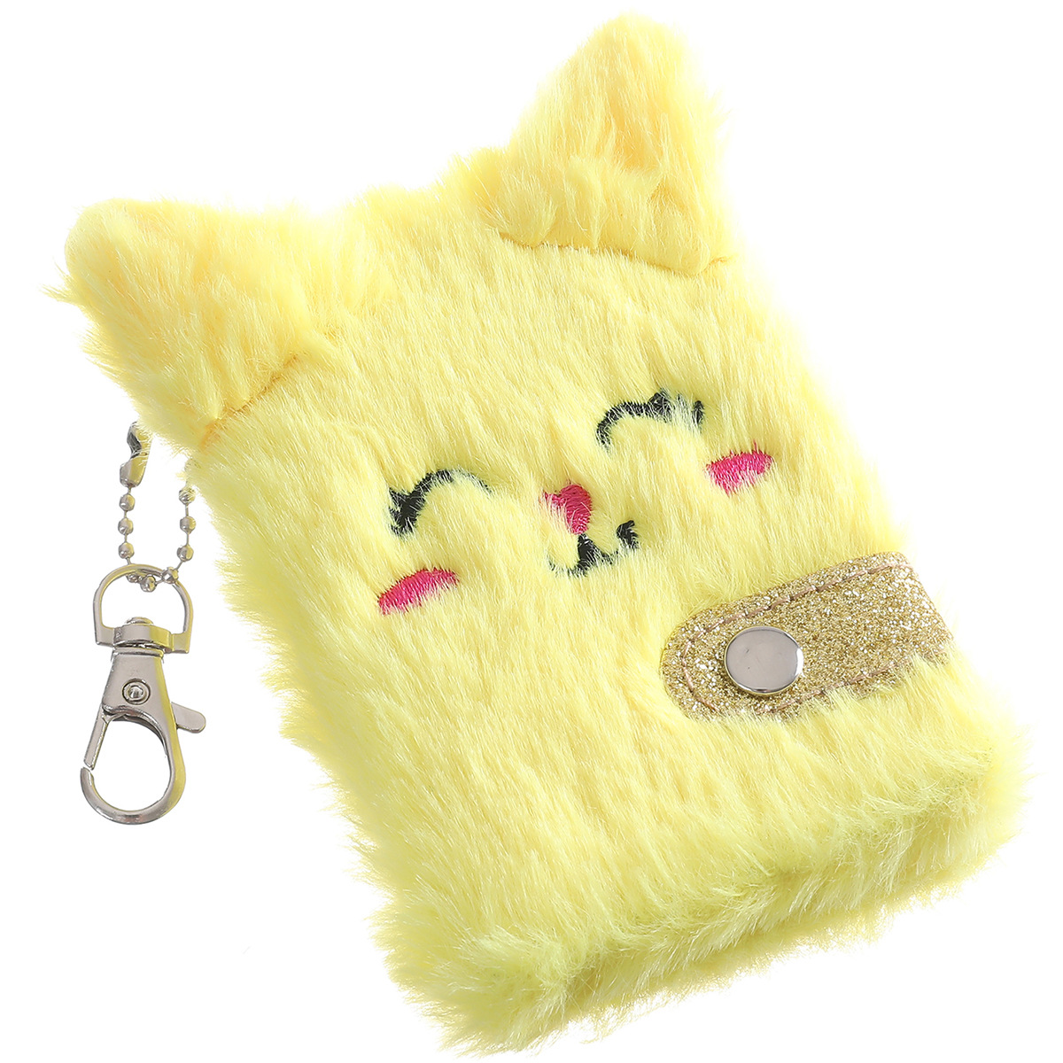 Cute Cat Face Plush Mini Pocket Notebook with Keychain, Kids Girls Boys Writing Drawing Pad Personal Journal Diary Notepad with Blank Inner Papers. 