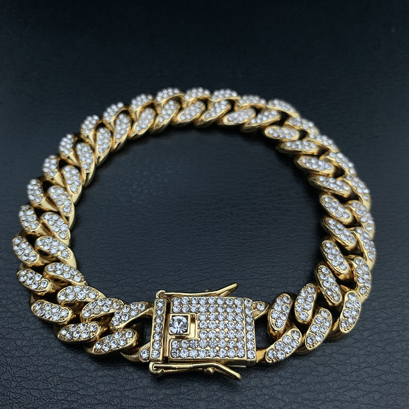 Hip Hop bracelet Bling Iced Out Men Bracelet Miami Cuban Link Chain Bracelets for Men Jewelry. 