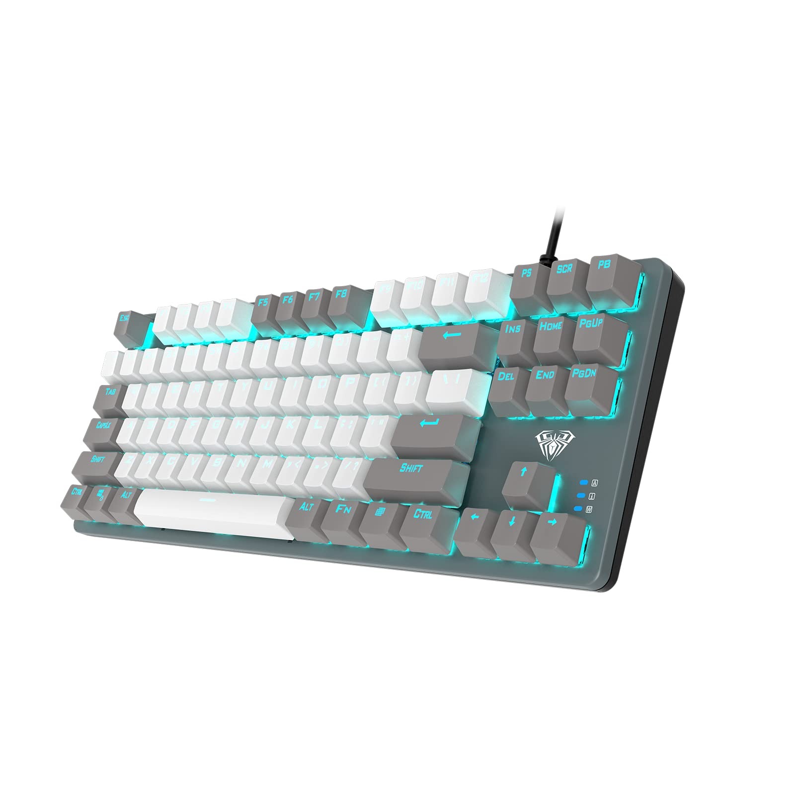 AULA F3287 Wired TKL Rainbow Mechanical Gaming Keyboard, 80% Compact Tenkeyless 87 Keys Layout w/Tactile Blue Switches, White & Grey Mixed-Color Keycaps, Programmable Macro Keys. 