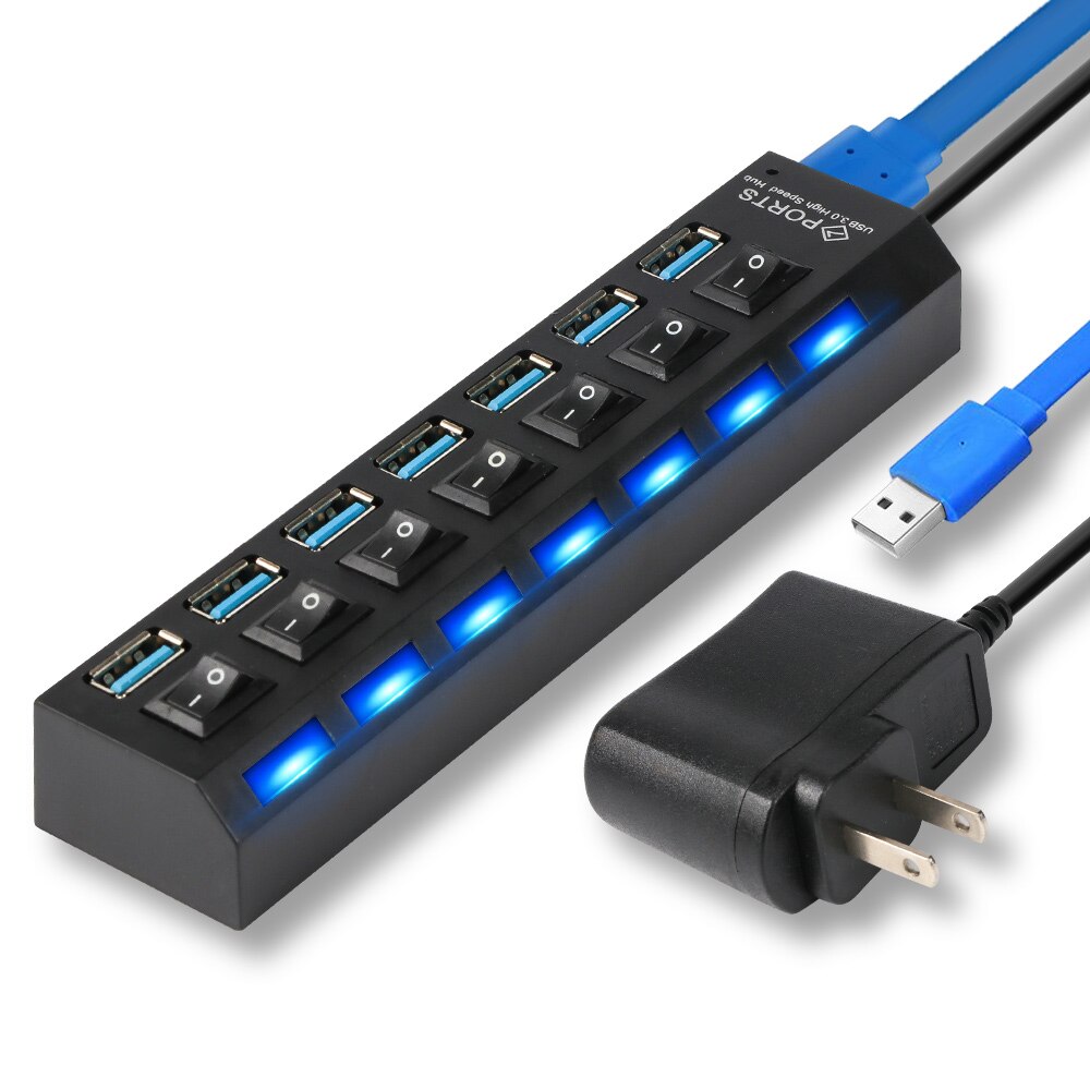 【VisioN Shop】USB HUB 3.0 4/7 Multi Port USB Splitter Power Adapter Multiple Expander For PC Laptop. 