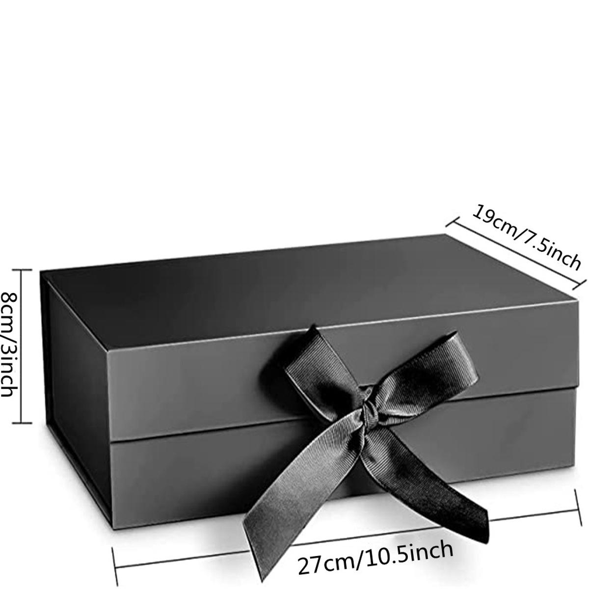 GC Strong Cardboard Folding Gift  Box With Magnetic Buckle Ribbon Exquisite Solid Color Clamshell Present Packaging Tools (27x19x8cm) specification:Black