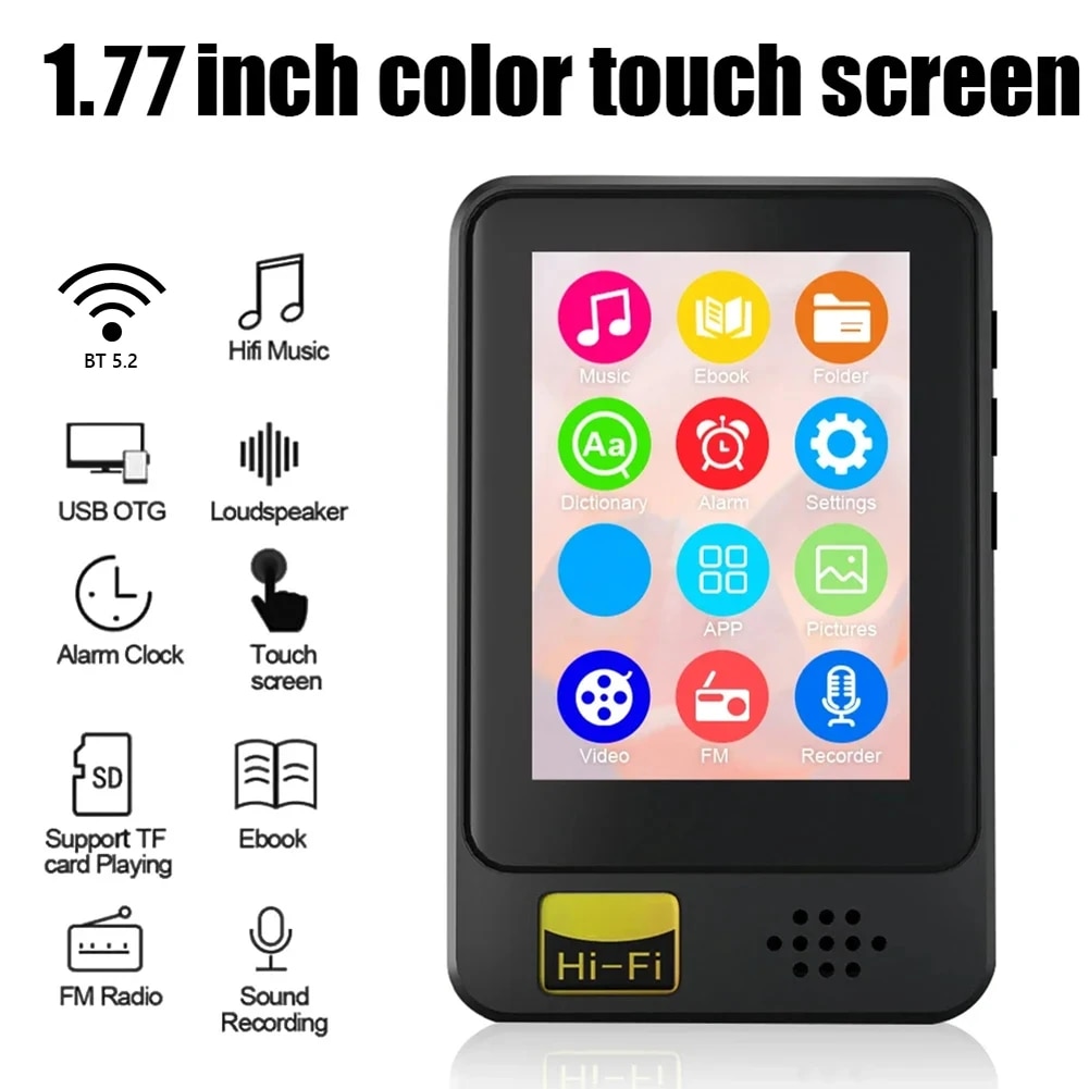 MP3 Player 1.8 inch Touch Screen Walkman Portable MP3 Music Player Speaker MP3 Player Bluetooth with FM Radio/Recording/E-book. 
