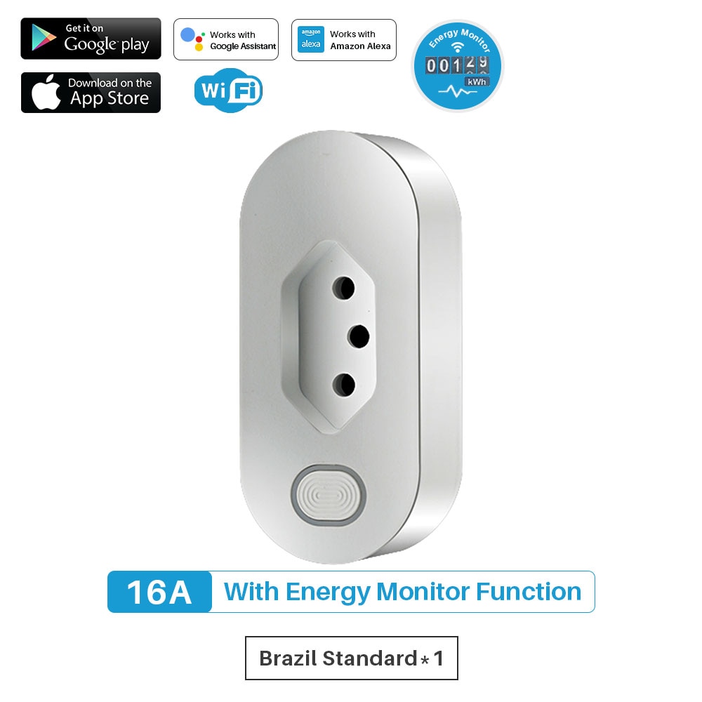 WiFi Smart Power Plug Brazil 16A Wireless APP Remote Control Socket Voice Control Power Socket Support Alexa Google Assistant. 