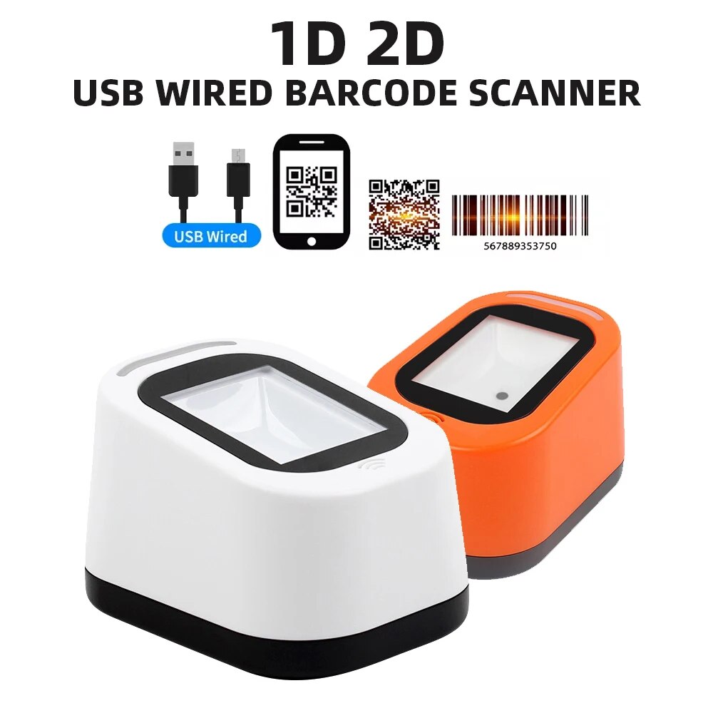 Wired Barcode Scanner USB Versatile Scanning Hands-free Scan QR Code 1D 2D Code Reader for Supermarkets Store Restaurant Cashier. 