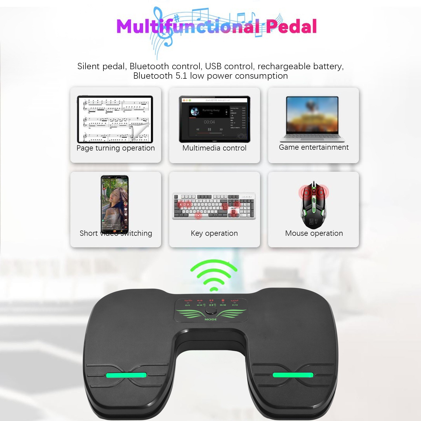 P2 Wir-ele-ss Page Turner Pedal - Effortless Music Navigation for Tablets and Smartphones. 