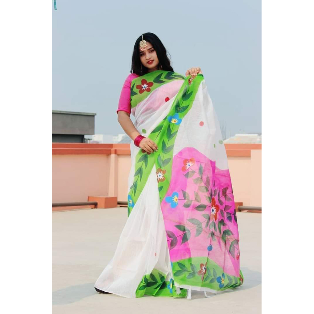 Exclusive Designer Hand Print Half Silk Saree For Stylesh & fashionable for women