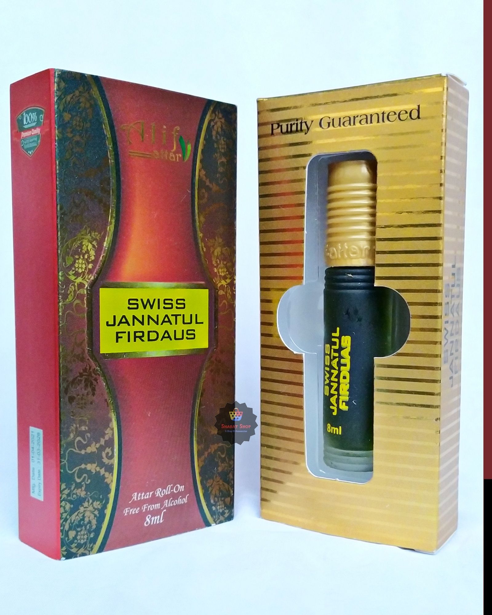 Alif Swiss Jannatul Firduas Attar Long Lasting Ferdaus Roll On Ator Non Alcoholic Perfume (Halal) - 8ml. 