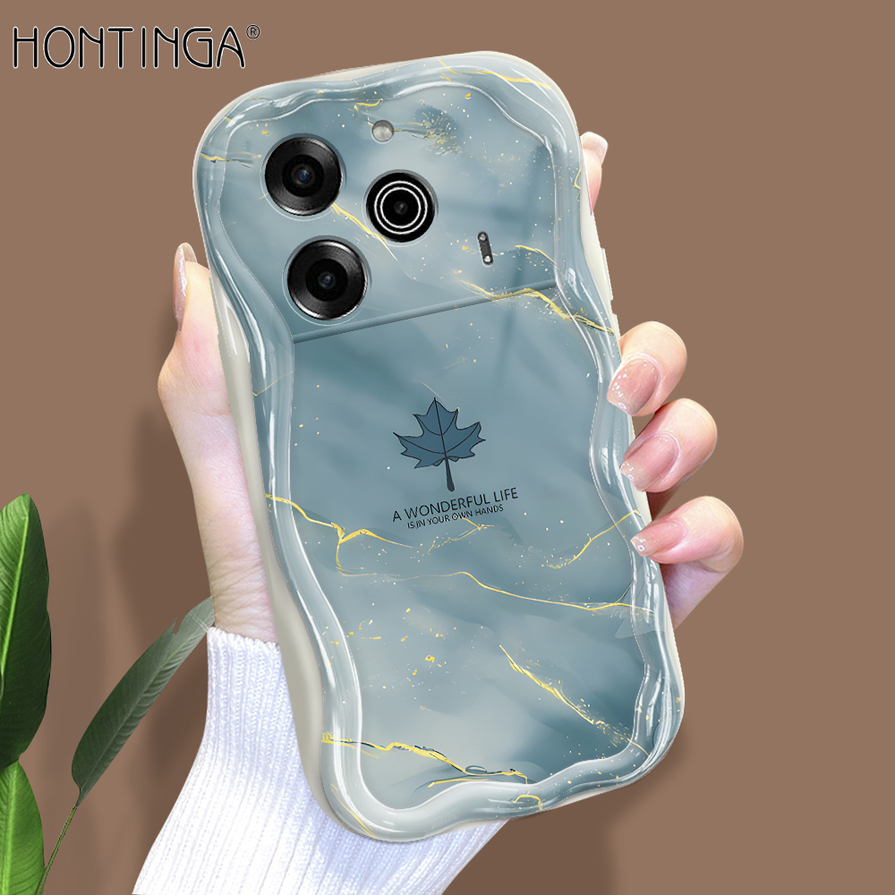 Hontinga for Tecno Pova 6 Pro 5G Back Cover Maple Leaf Marble Cream Texture Phone Case Wavy Edge Soft Silicone Cover