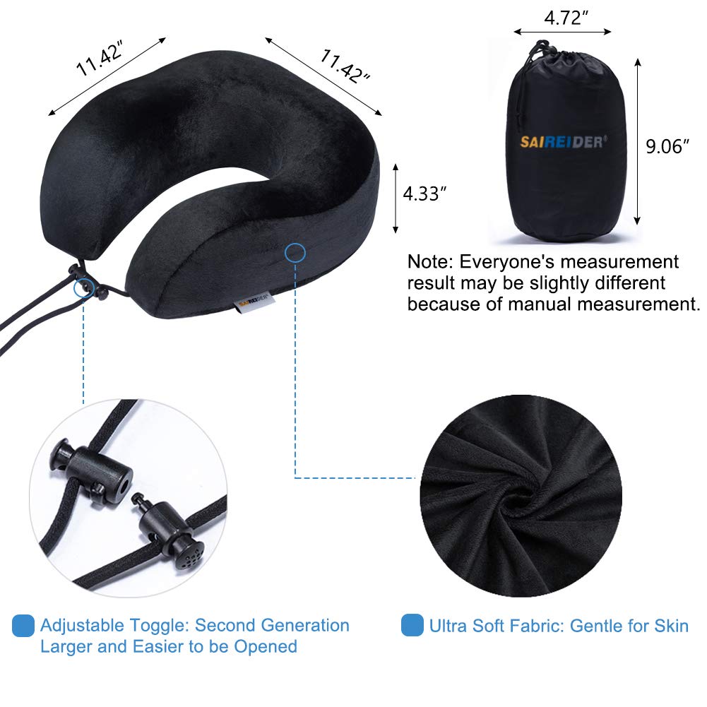 Adjustable Memory Foam Made Portable Travel Pillow, Eyemask, Earplucks. 