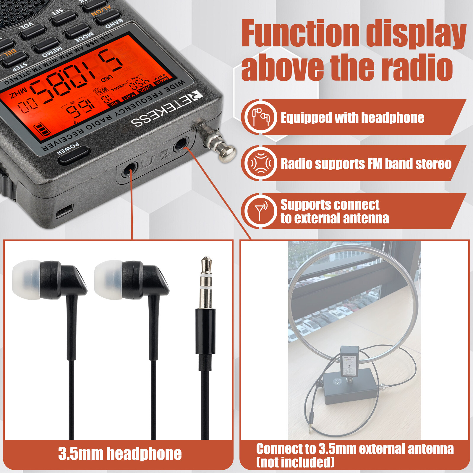 Retekess TR110 Portable SSB Shortwave Radio Full Band Radio MW FM Shortwave Airband CB NOAA Weather Alert FM Stereo Clock Sleep Timer 1000 Preset Stations. 