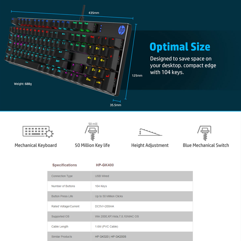 Mechanical Keyboard With RGB Backlit HP GK400F Mechanical Switch Gaming Keyboard RGB Keyboard. 