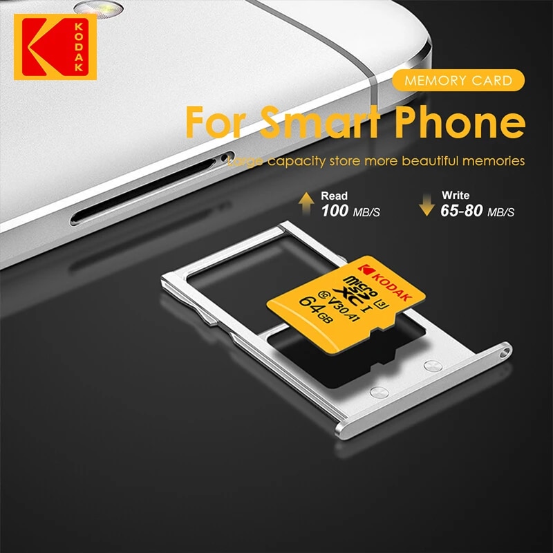 KODAK 64G Ultra Memory Card 64GB A1 U3 4K Micro SD SDHC Microsd UHS-I C10 TF Performance Flash Original Minisd with Adapter. 