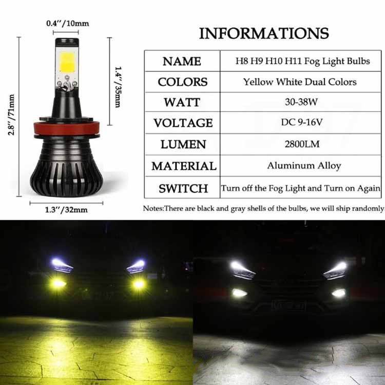2piece Car LED Fog lamp Dual Colors fog light headlight headlamp H3 H7 H11 9005 881 H4 H8 H16 9006 HB3 HB4 880 881 H27 H1. 
