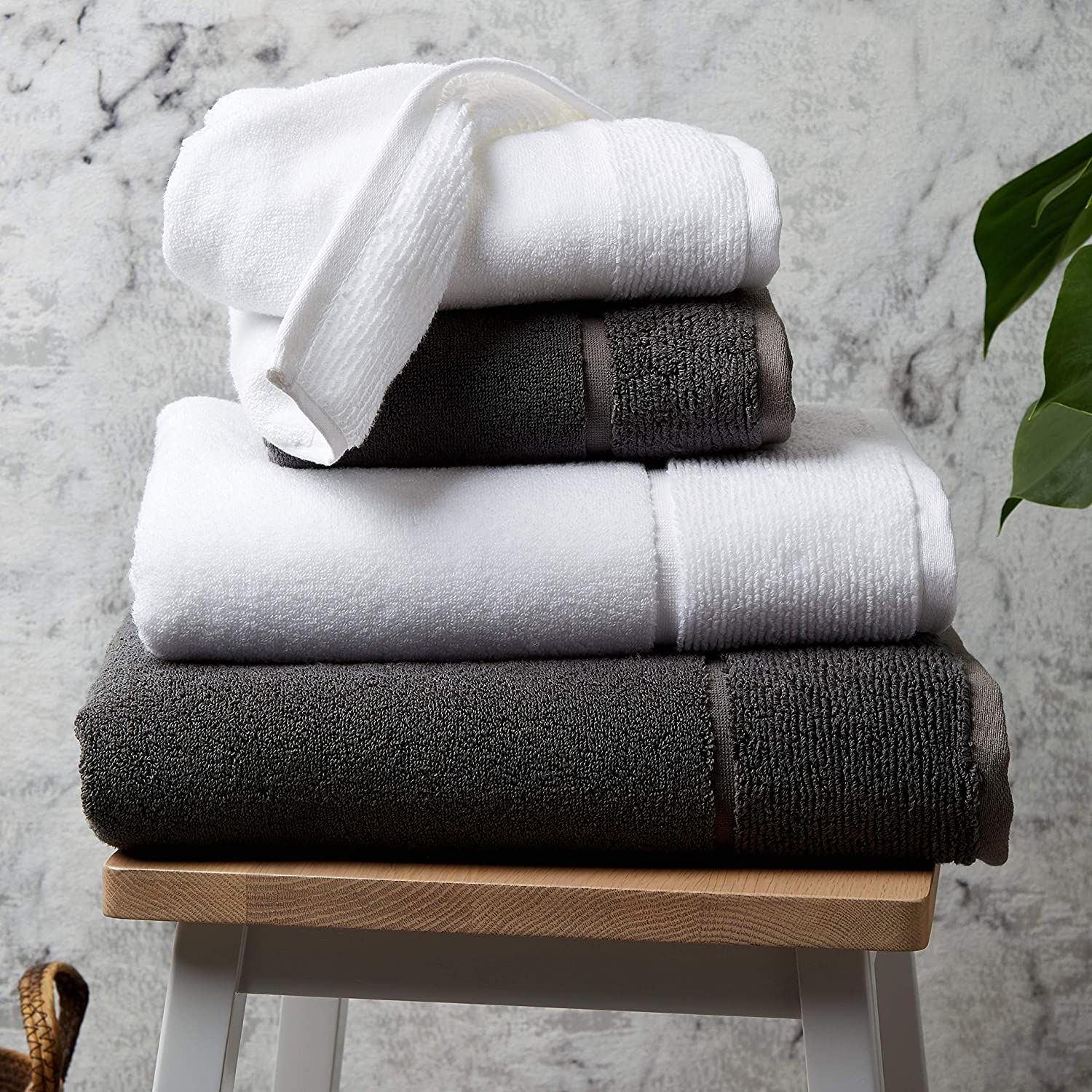2pcs Pure Cotton Bath Towel Urban Grey & White Color Large Size 70 x140 Cm 350 GSM