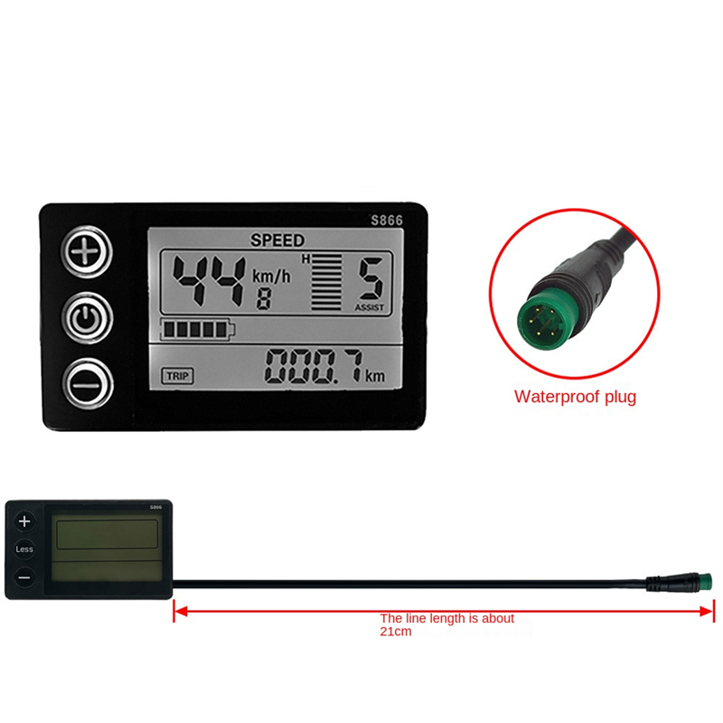 LCD-S866 Electric Bike LCD Display Meter 24V 36V 48V E-Bike Control Panel E-Bike Display Meter with Waterproof Plug Ebike Modification. 