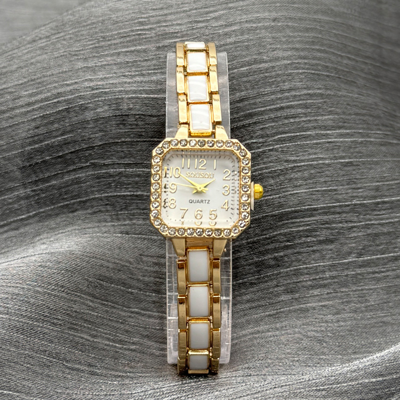 New Fashion Elegant Women's Watch Square Small Light Luxury Ceramic Bracelet Diamond-Embedded Fashion Quartz Watch for Women