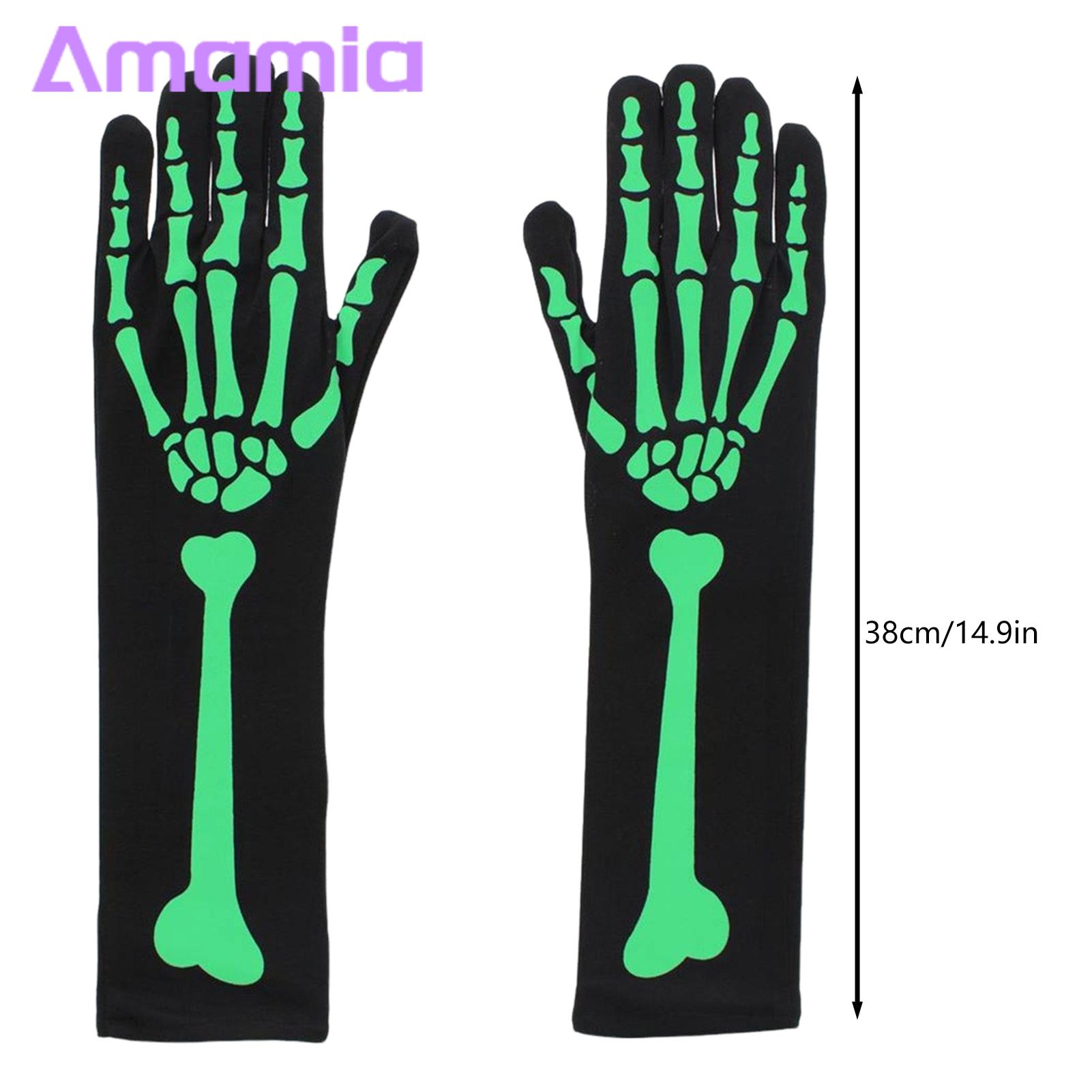 Glow in Dark Skeleton Gloves Glow in the Dark Skeleton Gloves for Halloween Cosplay Terrifying Unisex Skull Hand Print Design One Size Fits All Spooky Skeleton Hand Gloves. 